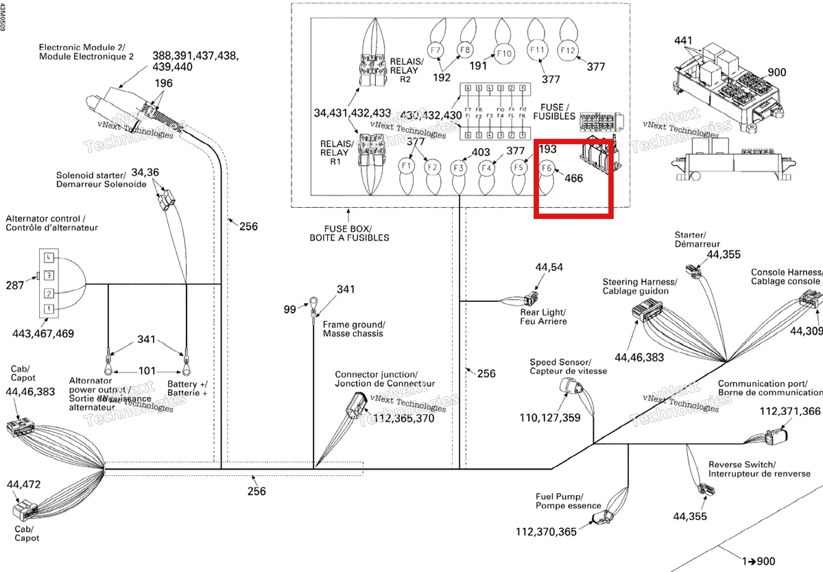 Деталь 415128525 (Деталь Fuse 0.5 A) на схеме узла 2005 Ski-Doo Legend V-1000 Electrical Harness