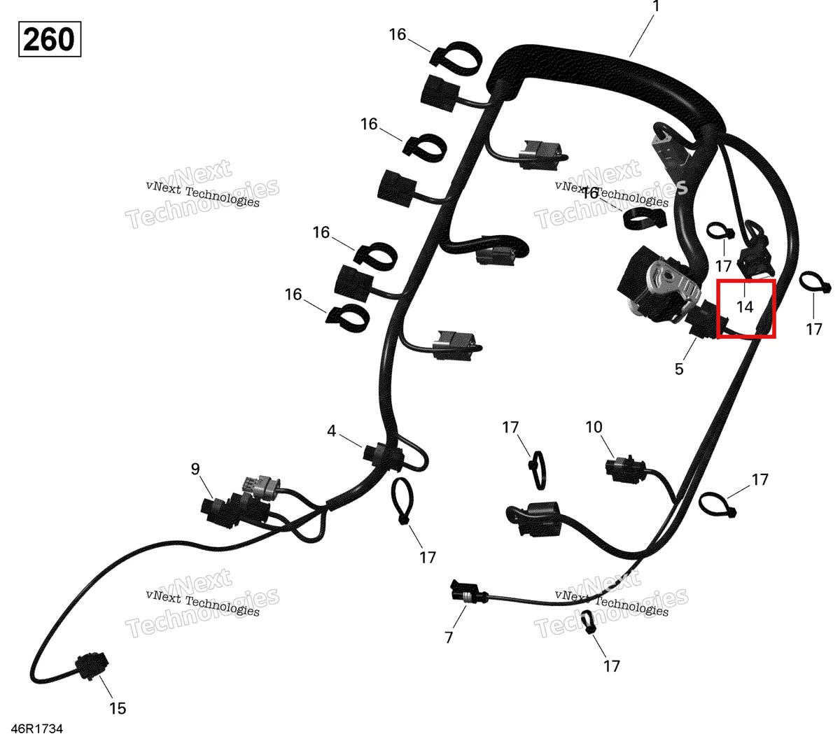 Деталь 415128566 на схеме узла 2017 Sea-Doo RXT Engine Harness - 260