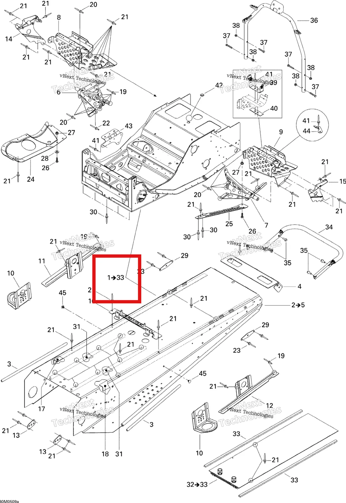 Деталь 415128576 на схеме узла 2005 Ski-Doo Legend V-1000 Frame, 2 Passenger Seat