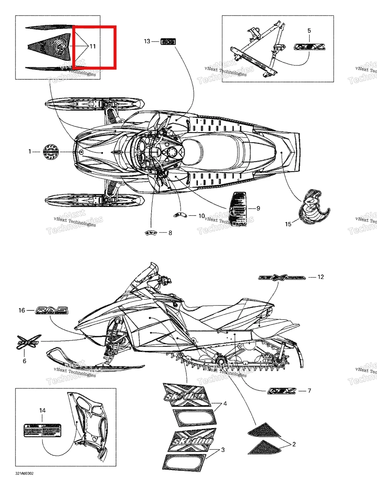 Деталь 415128587 на схеме узла 2003 Ski-Doo MX Z X 440 Decals