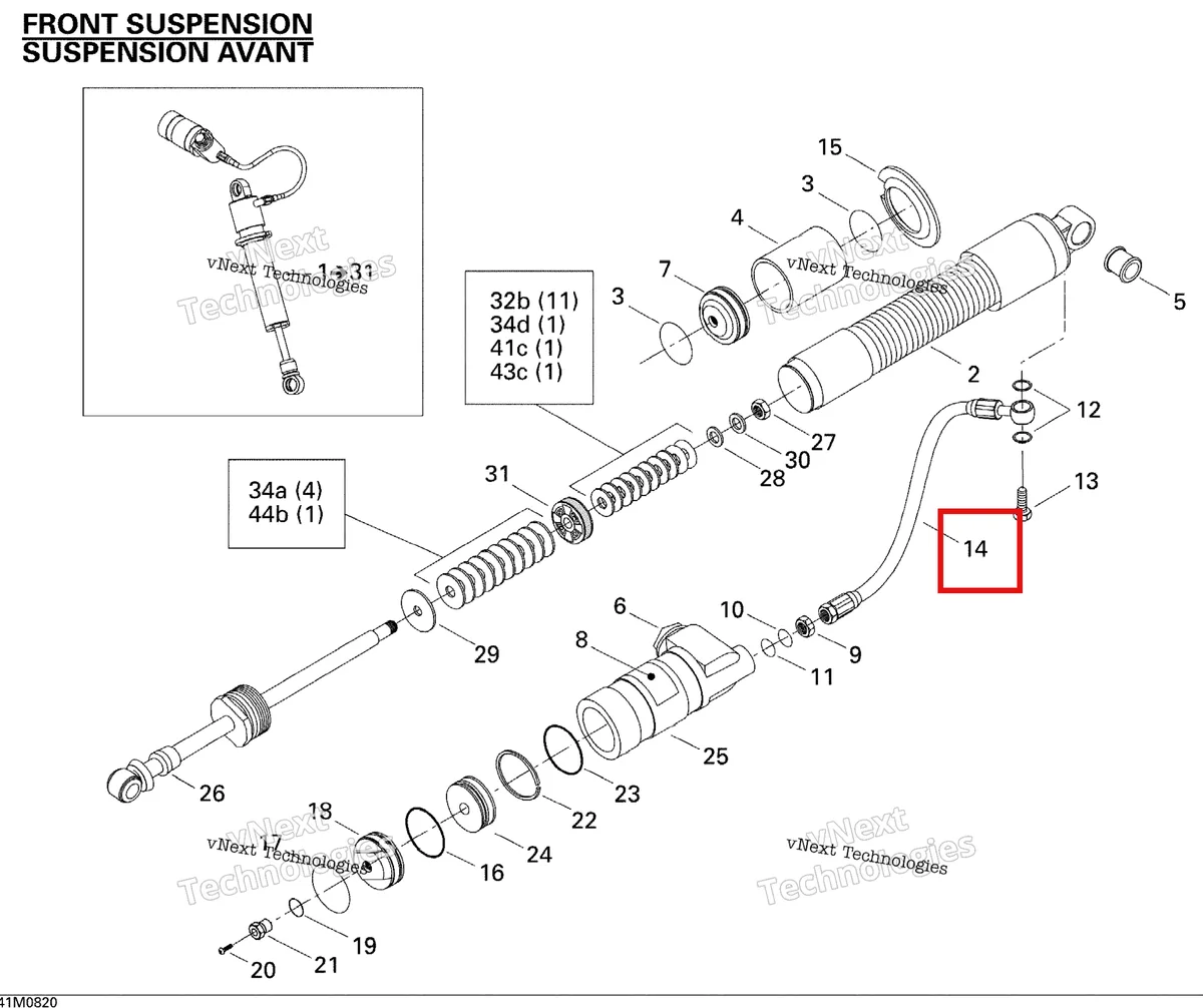 Деталь 415128591 на схеме узла 2008 Ski-Doo MX Z 600RS Take Apart Shock, Front