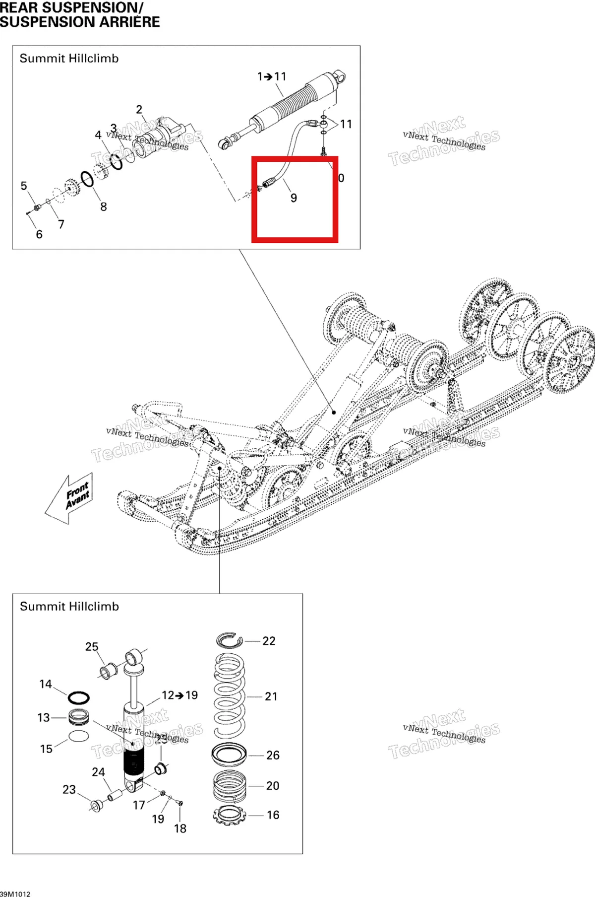 Деталь 415128593 на схеме узла 2010 Ski-Doo Summit HillClimb Rear Suspension Shocks