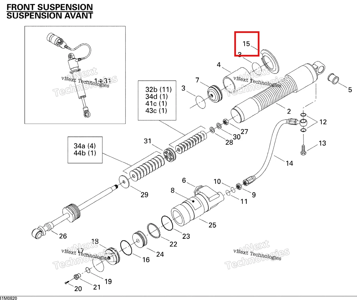 Деталь 415128598 (Деталь Spring Collar) на схеме узла 2008 Ski-Doo MX Z 600RS Take Apart Shock, Front