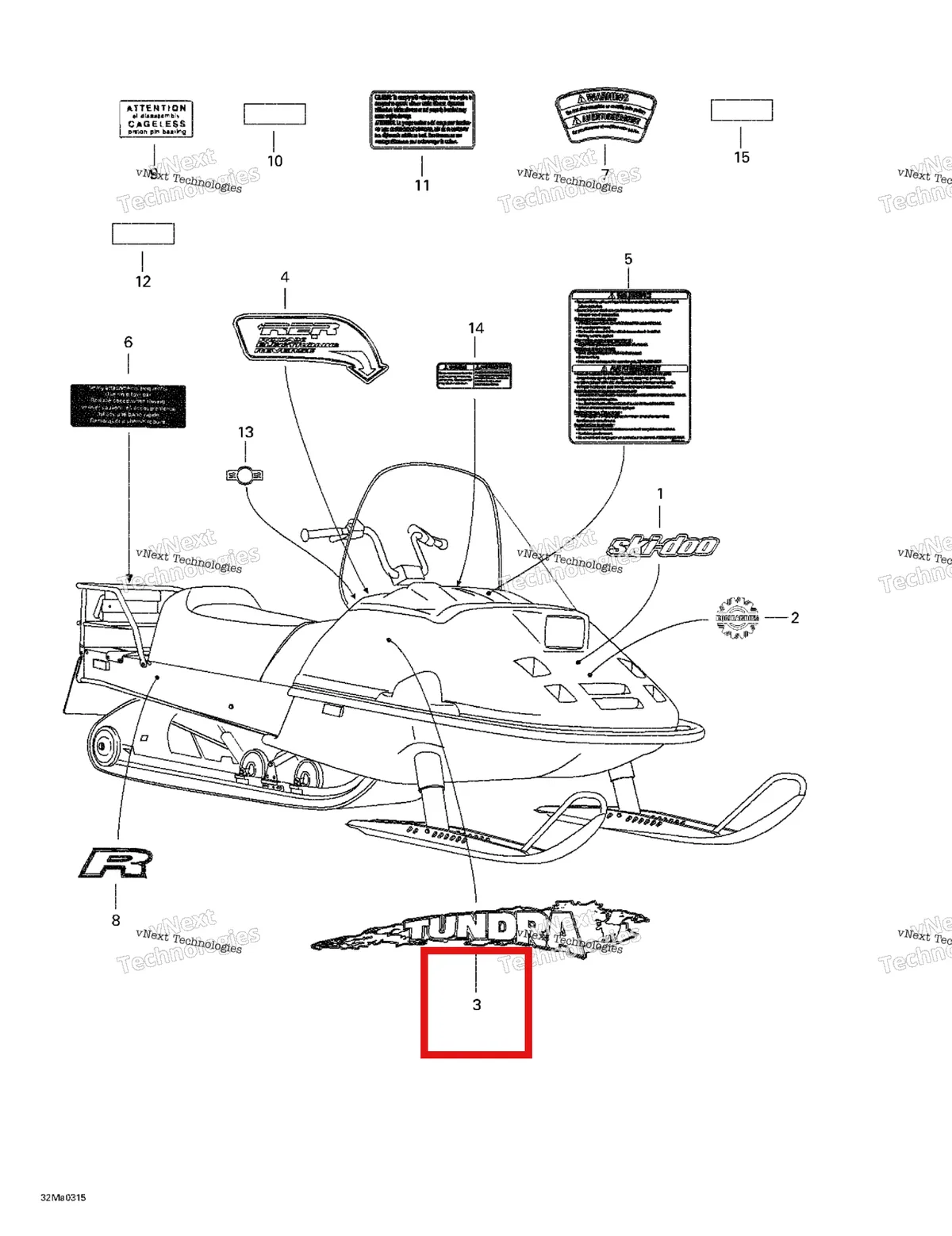 Деталь 415128680 на схеме узла 2003 Ski-Doo Tundra R Decals