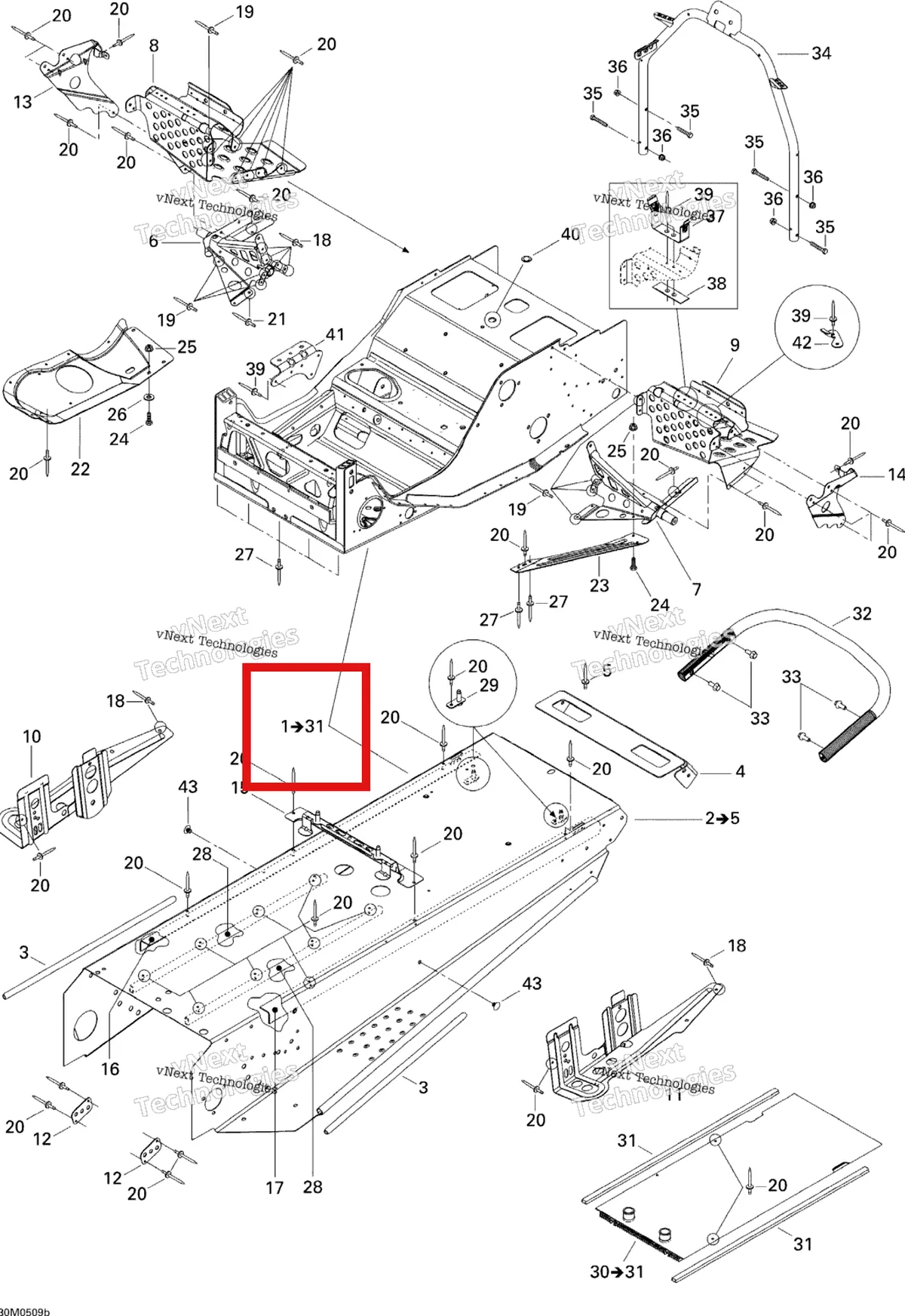Деталь 415128760 на схеме узла 2005 Ski-Doo Legend V-1000 Frame, 1 Passenger Seat