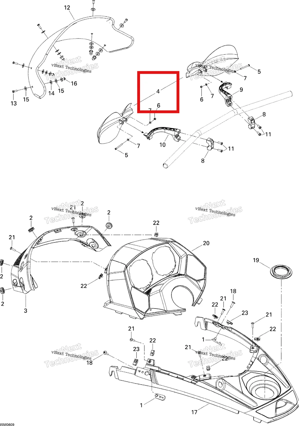 Деталь 415128768 на схеме узла 2006 Ski-Doo MX Z 1000 SDI Renegade X Windshield And Console