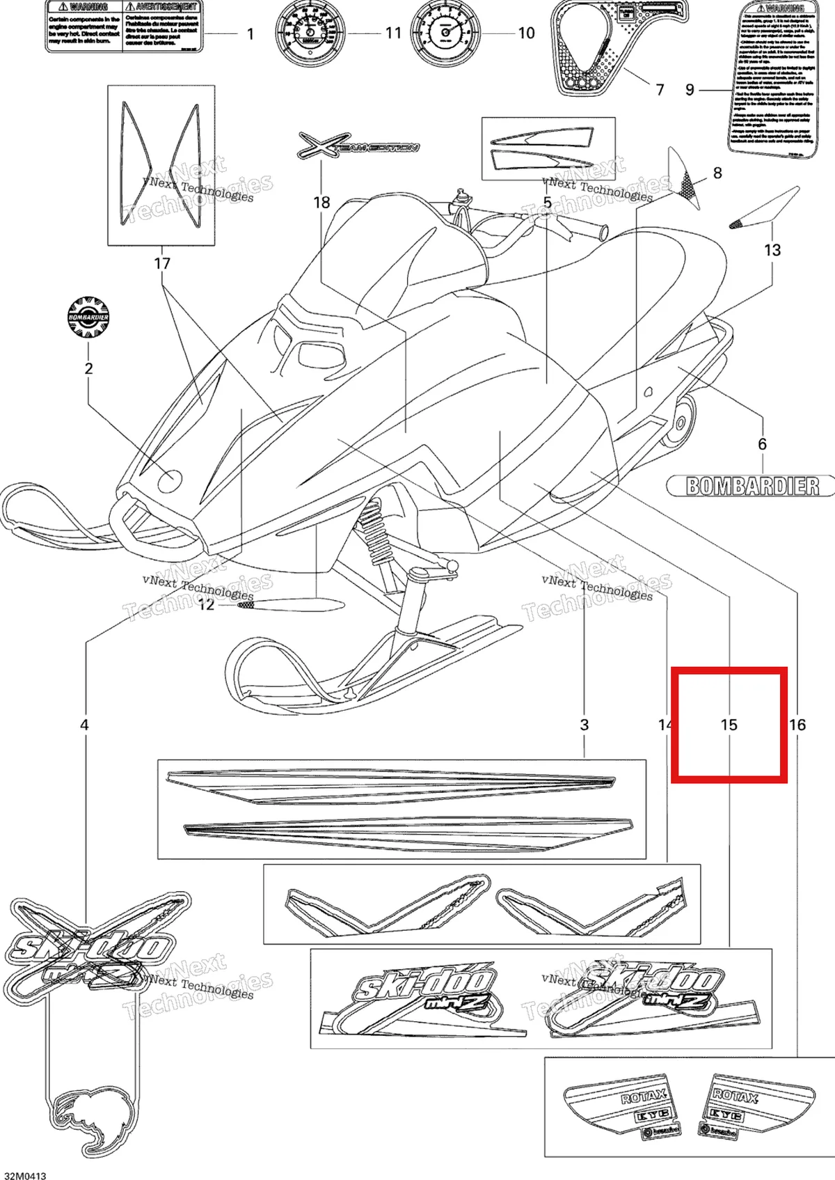 Деталь 415128825 на схеме узла 2004 Ski-Doo Mini Z Decals