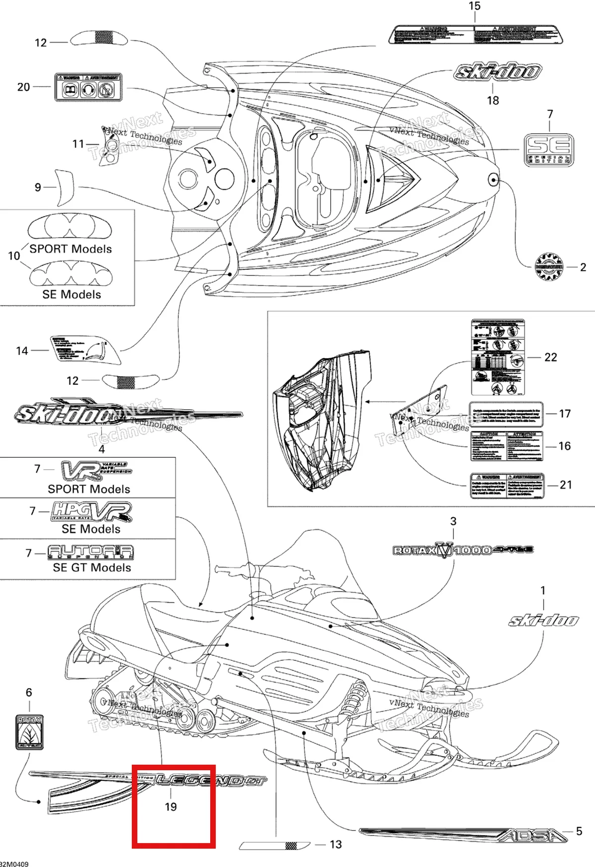 Деталь 415128829 на схеме узла 2004 Ski-Doo Legend V-1000 Decals