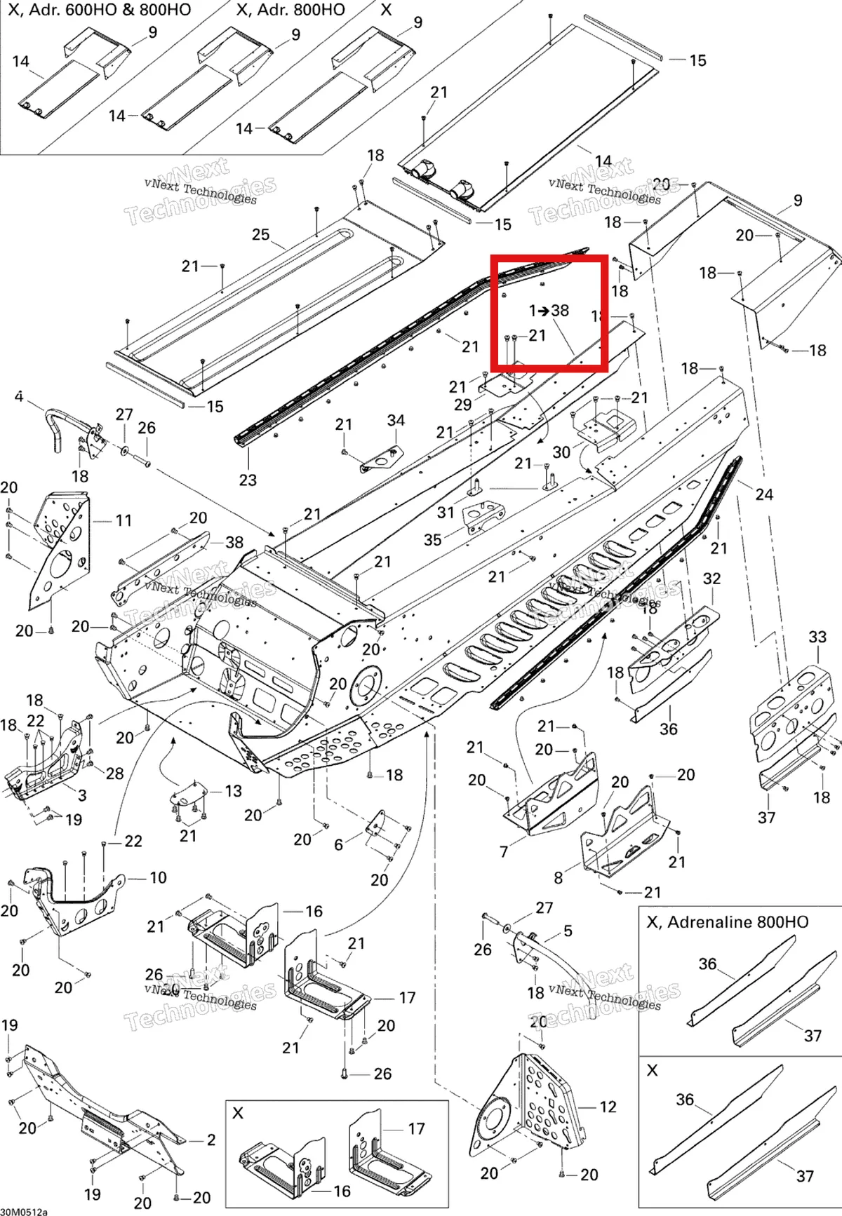Деталь 415128927 на схеме узла 2005 Ski-Doo Summit 800 HO Frame 800Ho