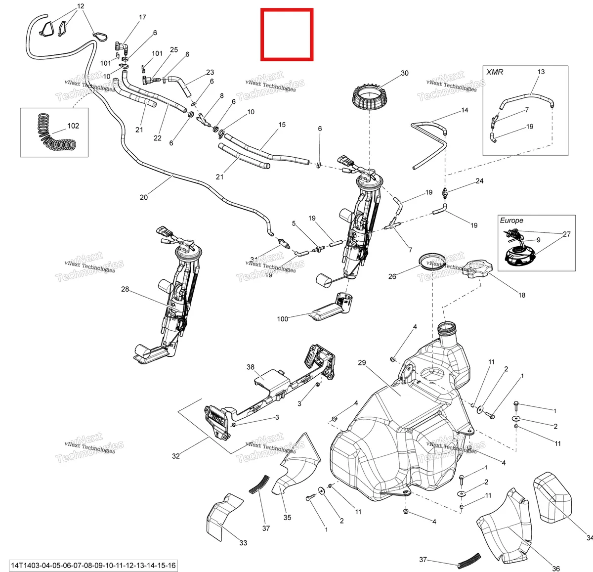 Деталь 415128965 (Quick Fitting 90В°) на схеме узла 2014 Can-Am OUTLANDER 1000EFI XMR Fuel System