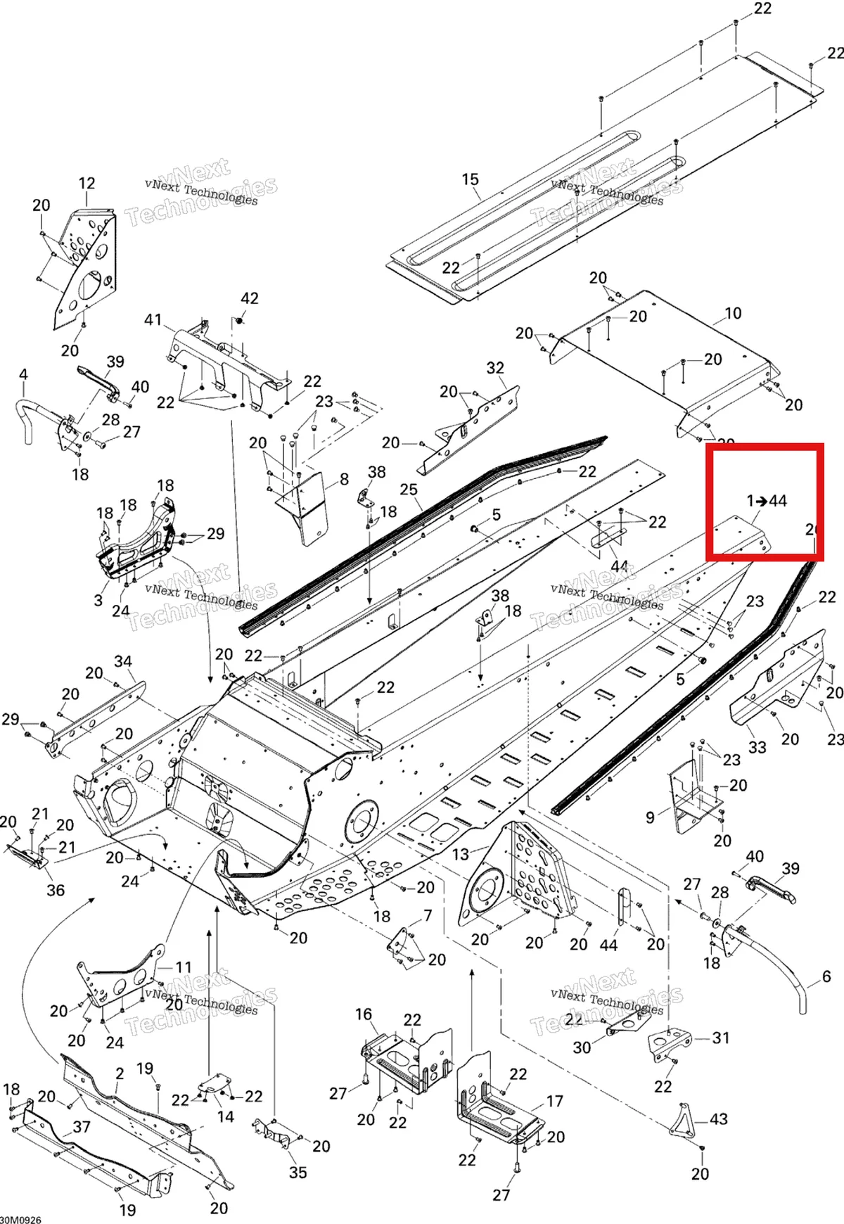 Деталь 415129308 на схеме узла 2009 Ski-Doo Freestyle Back Country Frame