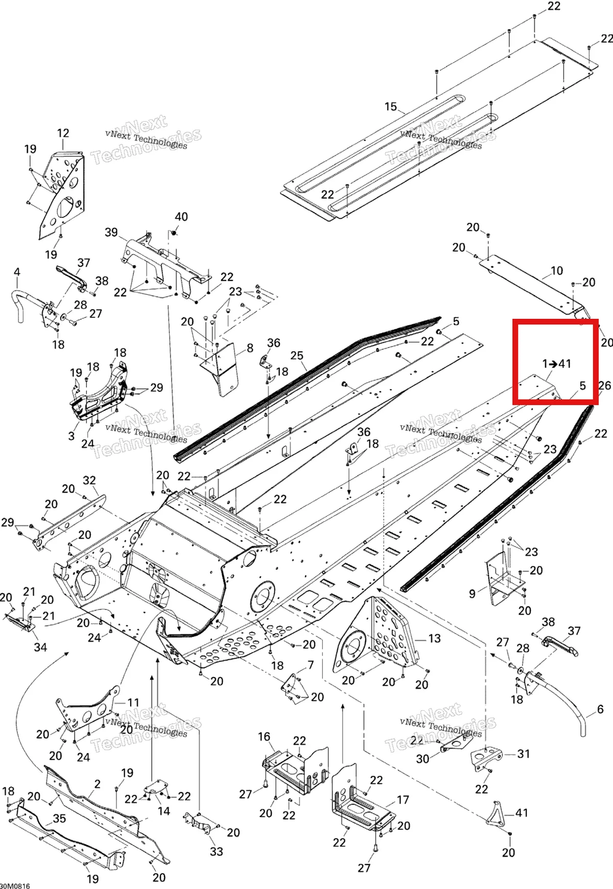 Деталь 415129310 на схеме узла 2008 Ski-Doo Freestyle PARK 550F Frame