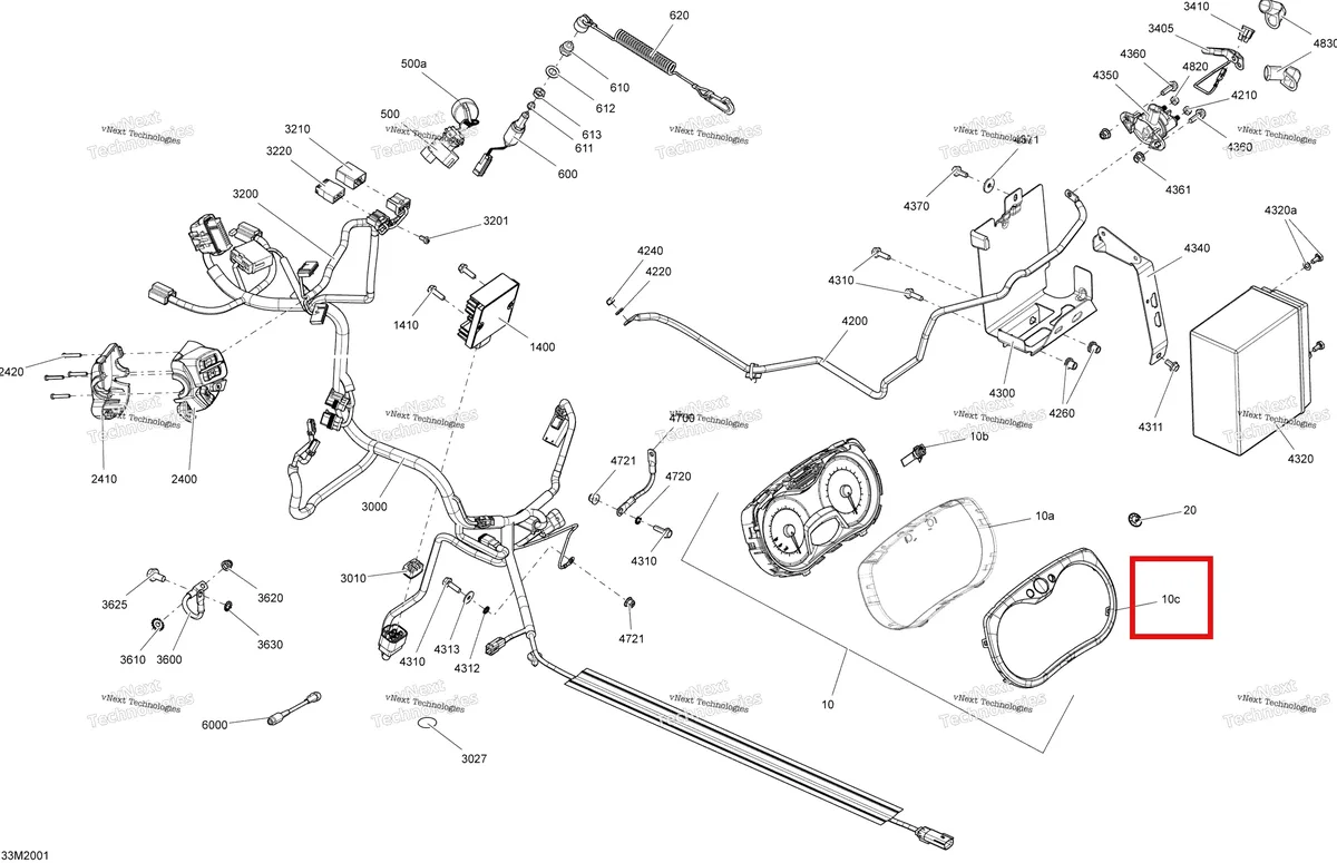 Деталь 415129348 (Ободок спидометра) на схеме узла 2020 Ski-Doo TUNDRA 550F Electrical System