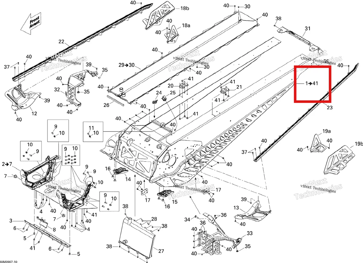 Деталь 415129384 на схеме узла 2009 Ski-Doo MX Z Renegade X 800R Power T.E.K. Frame