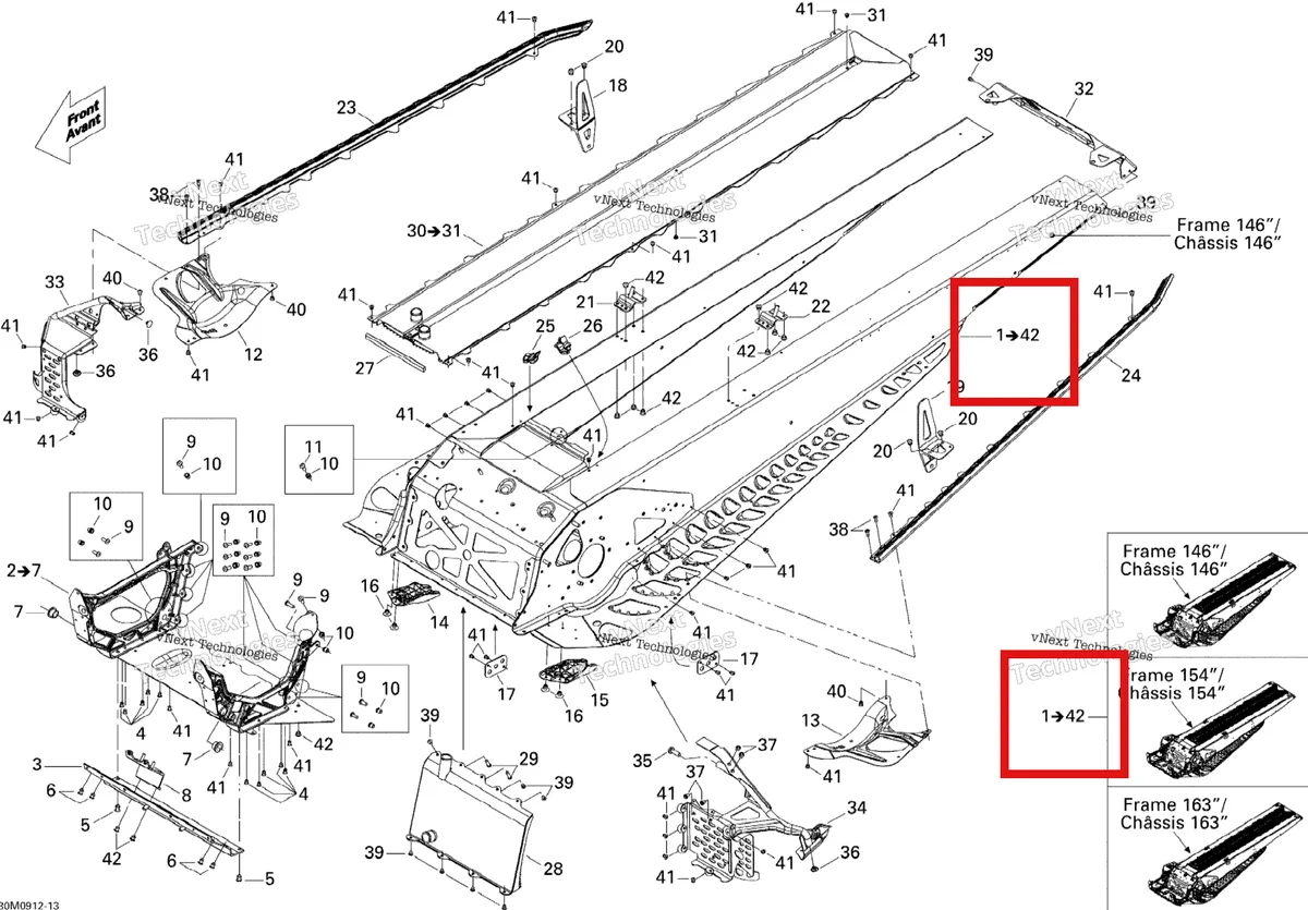 Деталь 415129386 на схеме узла 2009 Ski-Doo Summit X 800R Power T.E.K. Frame
