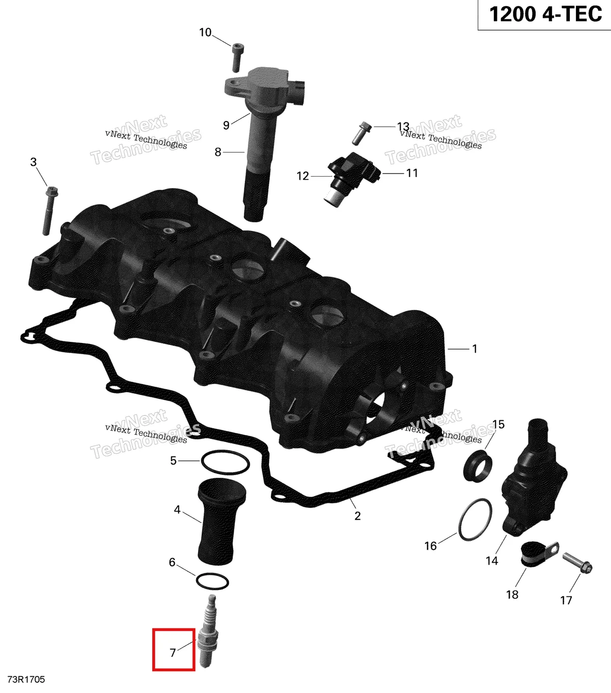 Деталь 415129429 (Деталь Spark Plug, Ngk Cr8ekb) на схеме узла 2019 Ski-Doo EXPEDITION LE-SE 1200 4-TEC Valve Cover - 1200Itc 4-Tec