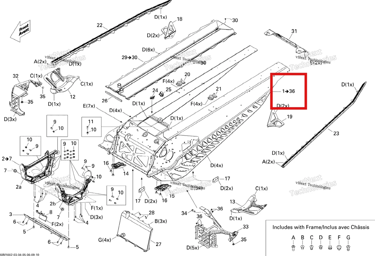 Деталь 415129460 на схеме узла 2010 Ski-Doo MX Z X 800R PTEK Frame