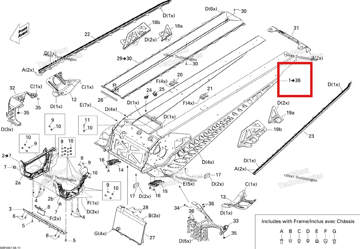 Деталь 415129462 на схеме узла 2010 Ski-Doo Renegade X 600HO ETEC Frame Renegade X