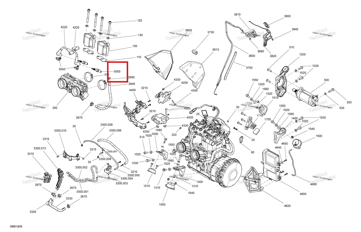 Деталь 415129484 (Деталь Spark Plug. Not Shown) на схеме узла 2018 Ski-Doo RENEGADE 800R E-TEC Engine Renegade - 600Ho E-Tec - Package Enduro