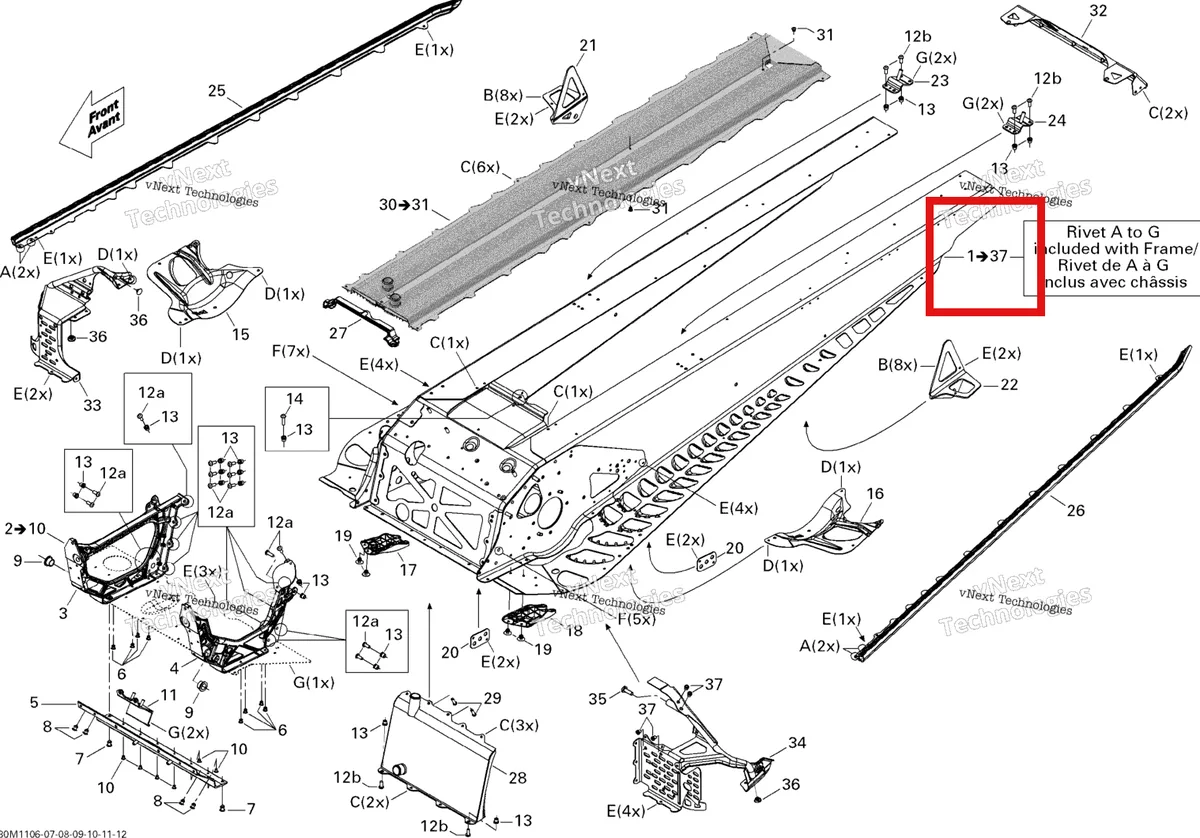 Деталь 415129573 на схеме узла 2011 Ski-Doo Renegade SP 800R PTEK Frame