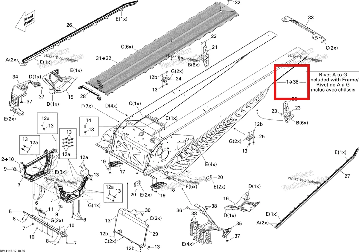 Деталь 415129579 на схеме узла 2011 Ski-Doo Summit X 600HO E-TEC Frame