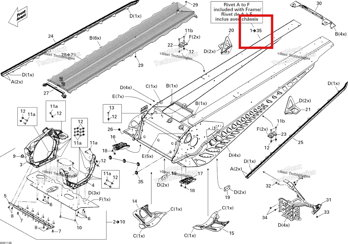 Деталь 415129585 на схеме узла 2011 Ski-Doo Renegade Sport 600ACE Frame