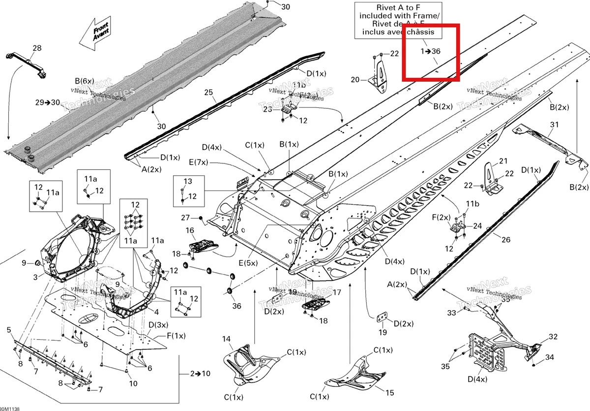 Деталь 415129587 на схеме узла 2011 Ski-Doo Expedition Sport 600ACE Frame
