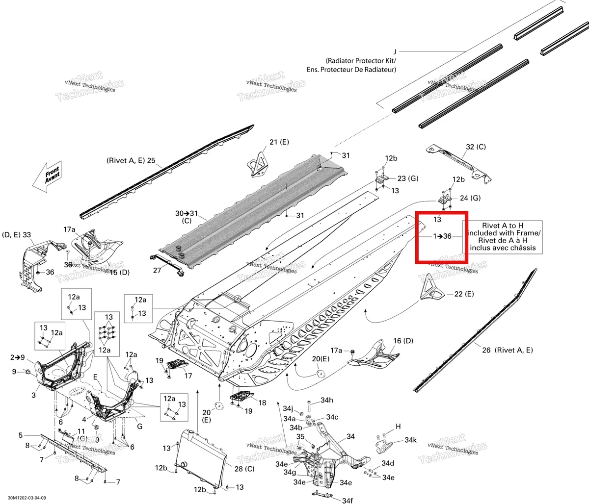 Деталь 415129630 на схеме узла 2012 Ski-Doo MXZ X 800RETEC XP Frame