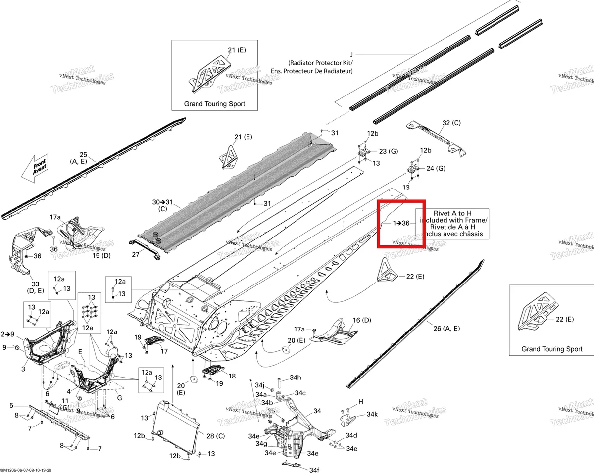 Деталь 415129633 на схеме узла 2012 Ski-Doo Renegade X 800RETEC XP Frame