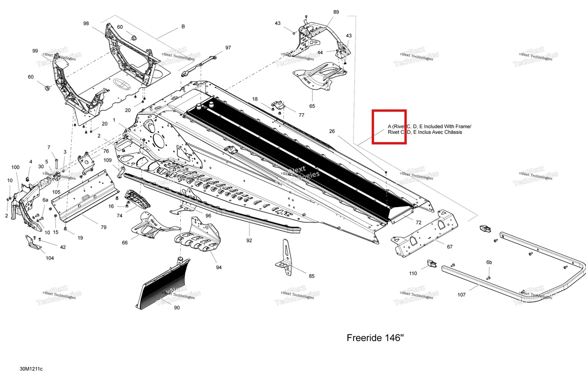 Деталь 415129636 на схеме узла 2012 Ski-Doo Freeride 137 & 146 & 154 800RETEC XP Frame 146