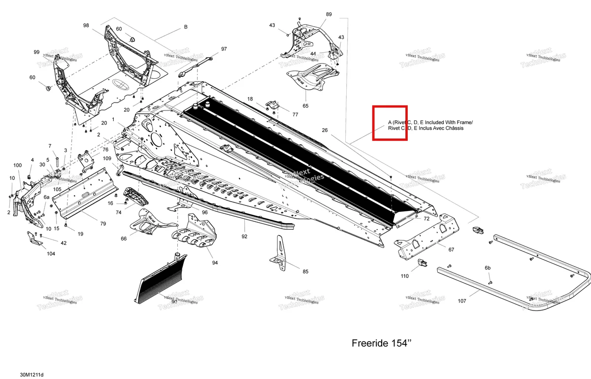 Деталь 415129637 на схеме узла 2012 Ski-Doo Freeride 137 & 146 & 154 800RETEC XP Frame 154