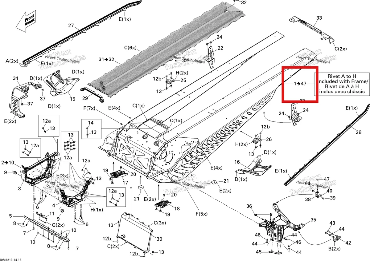 Деталь 415129639 на схеме узла 2012 Ski-Doo Summit X 800R E-TEC Frame