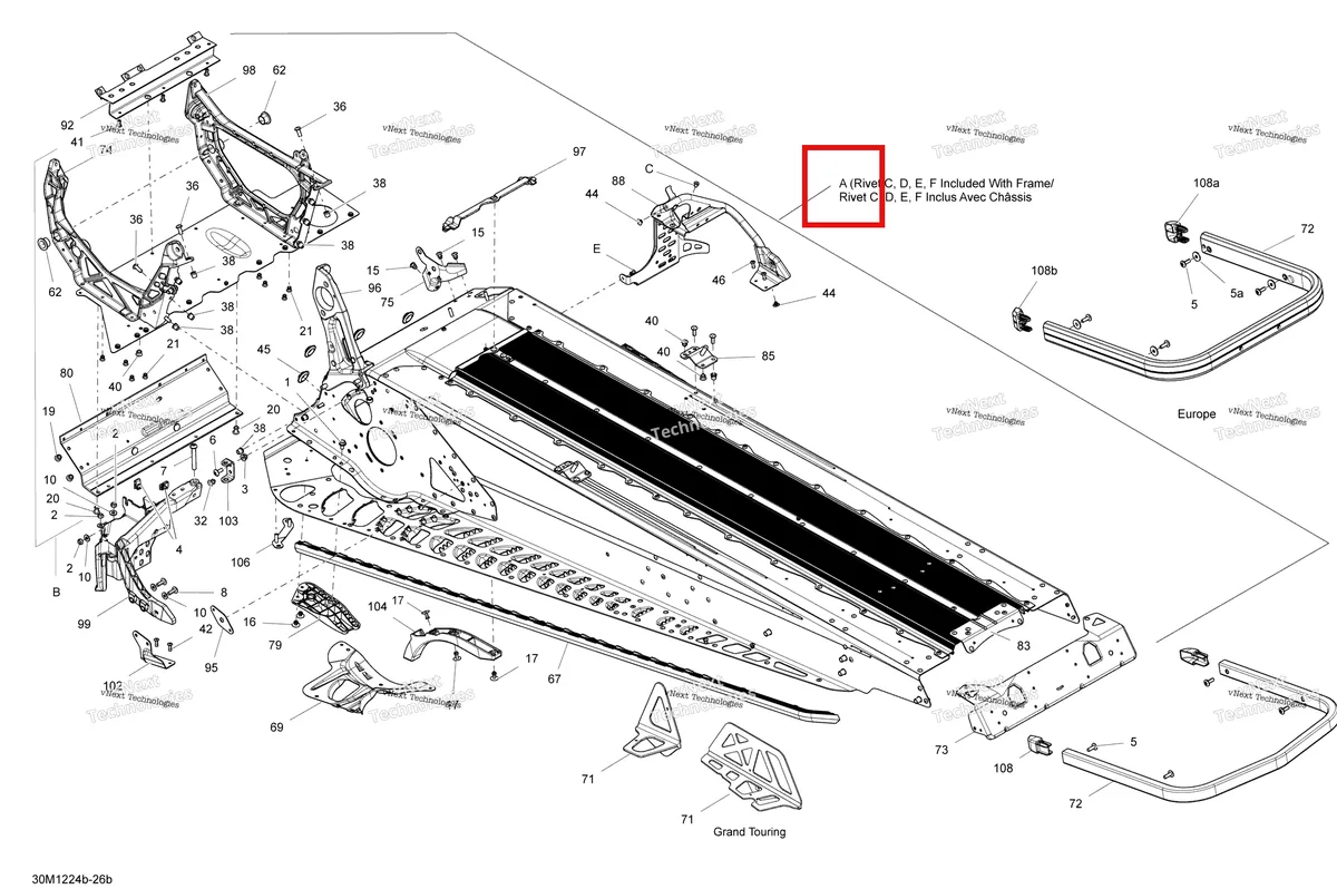 Деталь 415129658 на схеме узла 2012 Ski-Doo Renegade Sport 550F XP-FAN Frame
