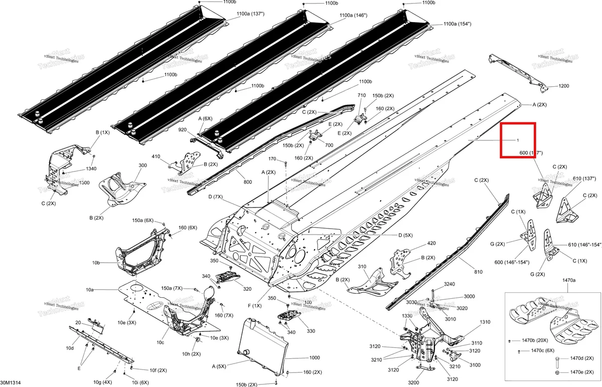 Деталь 415129741 на схеме узла 2013 Ski-Doo FREERIDE 137, 146, 154, 800RE XP Frame 137