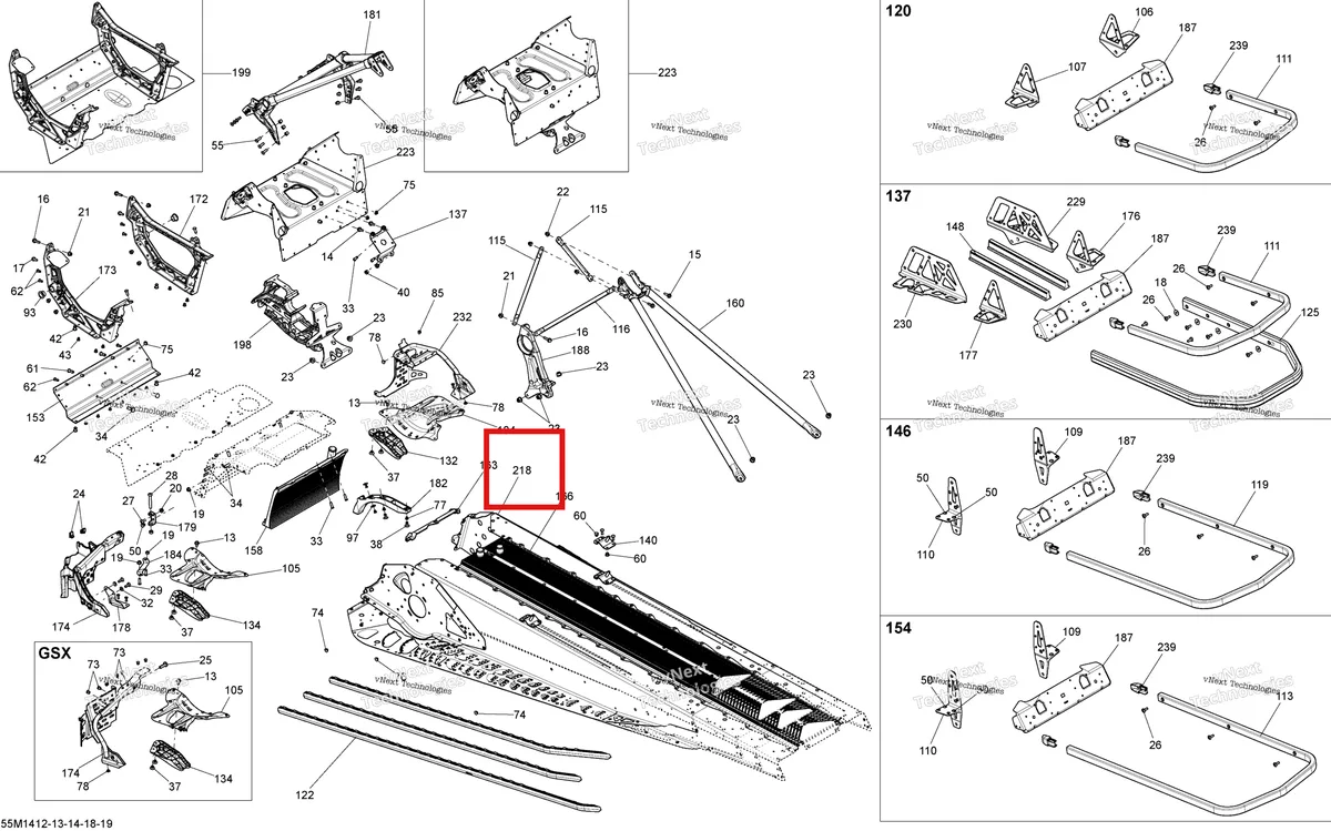Деталь 415129811 на схеме узла 2014 Ski-Doo SUMMIT SPORT 800R POWERTEK XP 154 Frame And Components