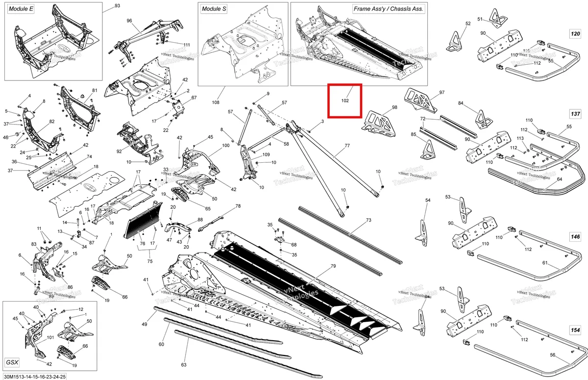 Деталь 415129902 на схеме узла 2015 Ski-Doo SUMMIT SPORT 600 XP146 Frame