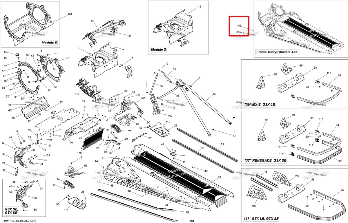 Деталь 415129909 на схеме узла 2015 Ski-Doo RENEGADE ADRENALINE 1200 XR137 Frame