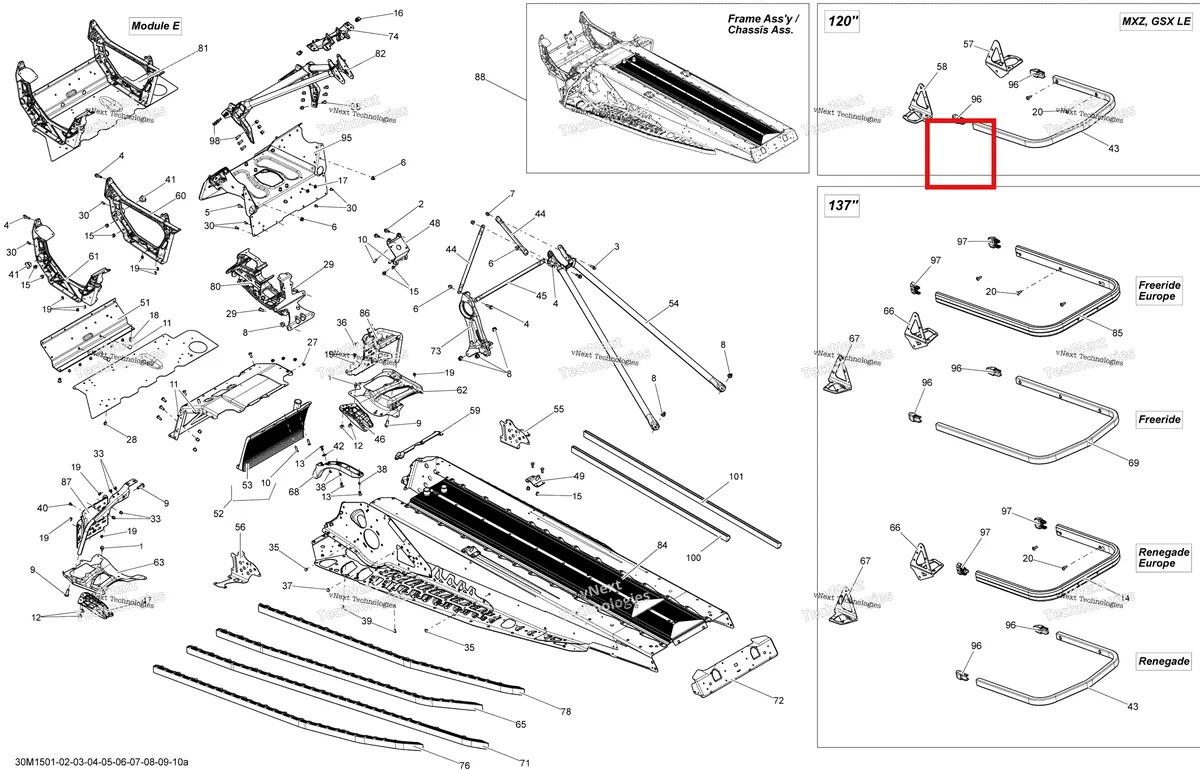 Деталь 415129914 на схеме узла 2015 Ski-Doo RENEGADE BACKCOUNTRY 600HOETEC, XS137 Frame