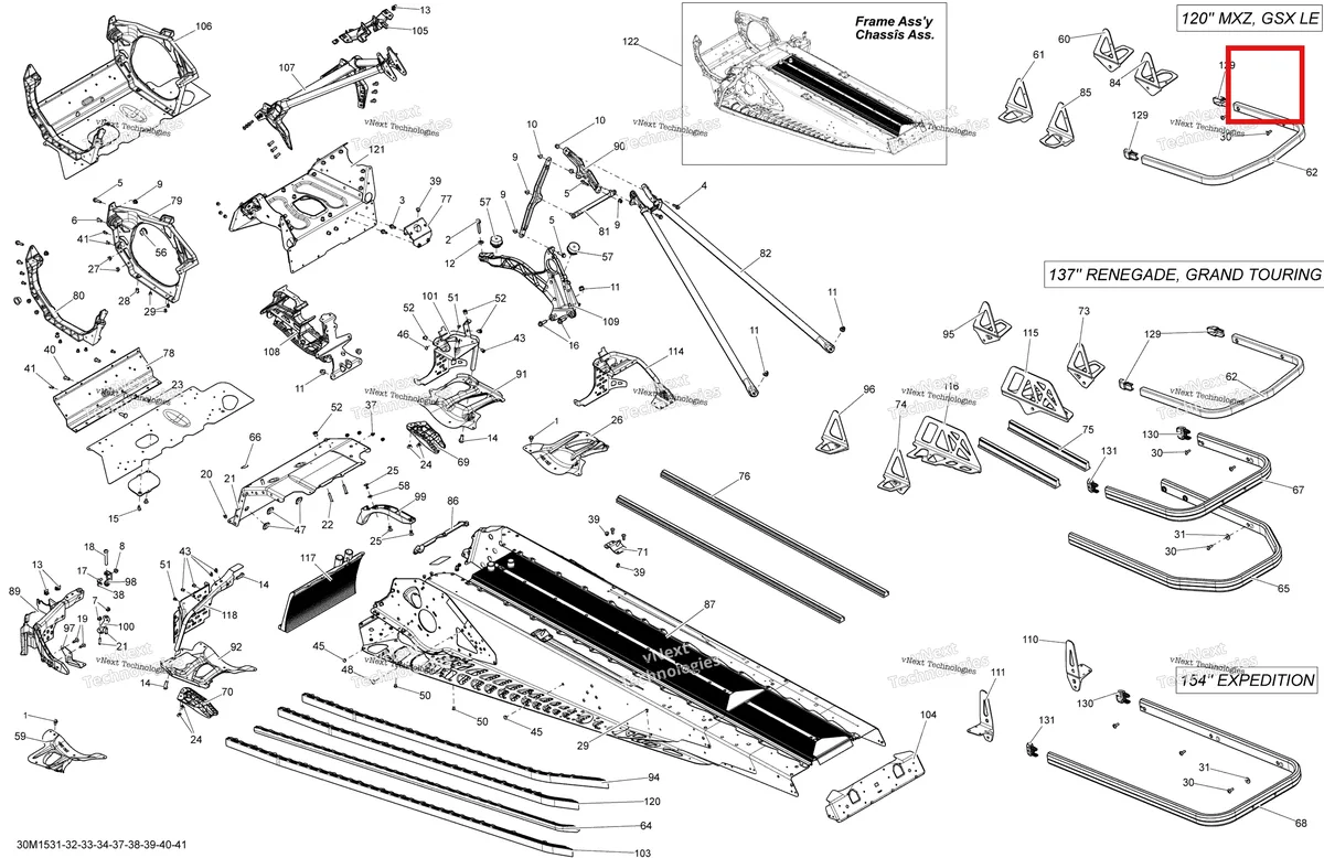 Деталь 415129938 на схеме узла 2015 Ski-Doo GRAND TOURING LE 900ACE XR137 Frame