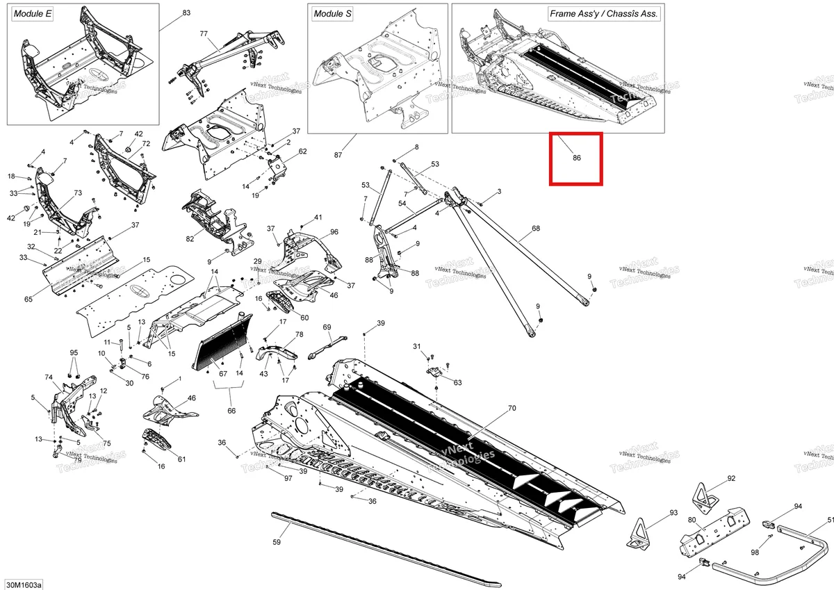 Деталь 415130018 на схеме узла 2016 Ski-Doo RENEGADE 600 CARB Frame - Package Sport