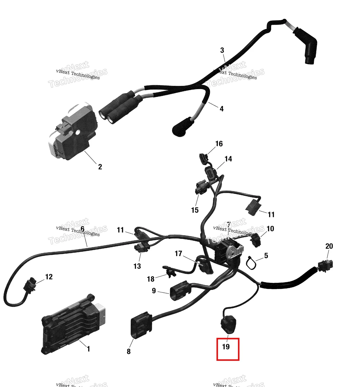 Деталь 415130049 на схеме узла 2022 Can-Am Outlander MAX 1000R EFI - XT Rotax - Engine Harness And Electronic Module - 122