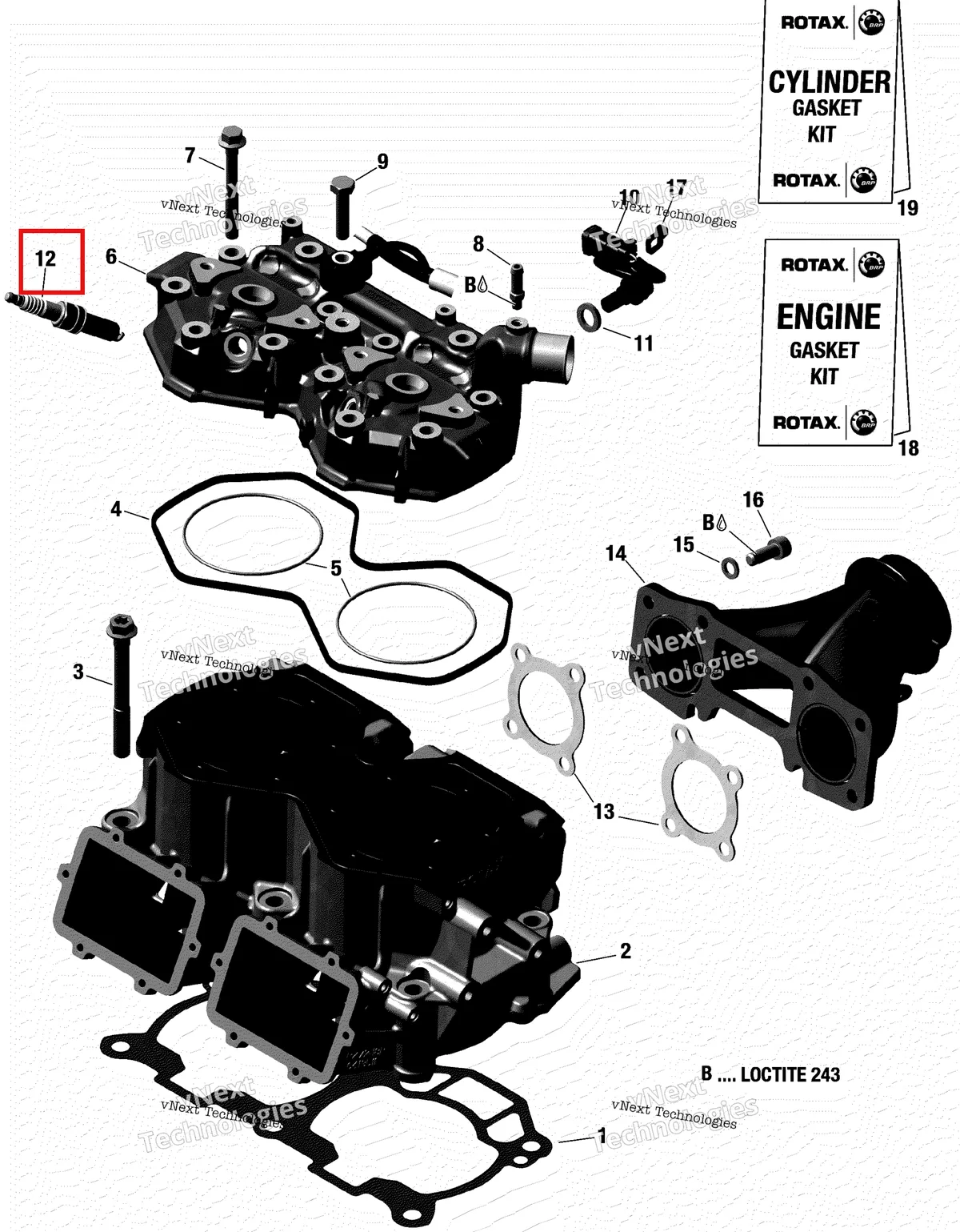 Деталь 415130211 на схеме узла 2019 Ski-Doo MXZ 600 RACING Cylinder And Cylinder Head - 598 Rs