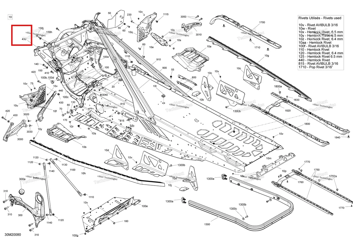 Деталь 415130329 на схеме узла 2020 Ski-Doo RENEGADE 600R E-TEC - Enduro Frame - System - Model 137 - Enduro
