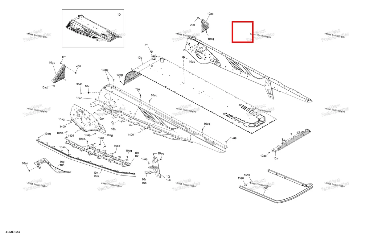Деталь 415130683 на схеме узла 2024 Ski-Doo SUMMIT 600R E-TEC - Adrenaline - CDRA - Catalyst Gray - 146X16X2.5PF Track Frame - System - Rear Section