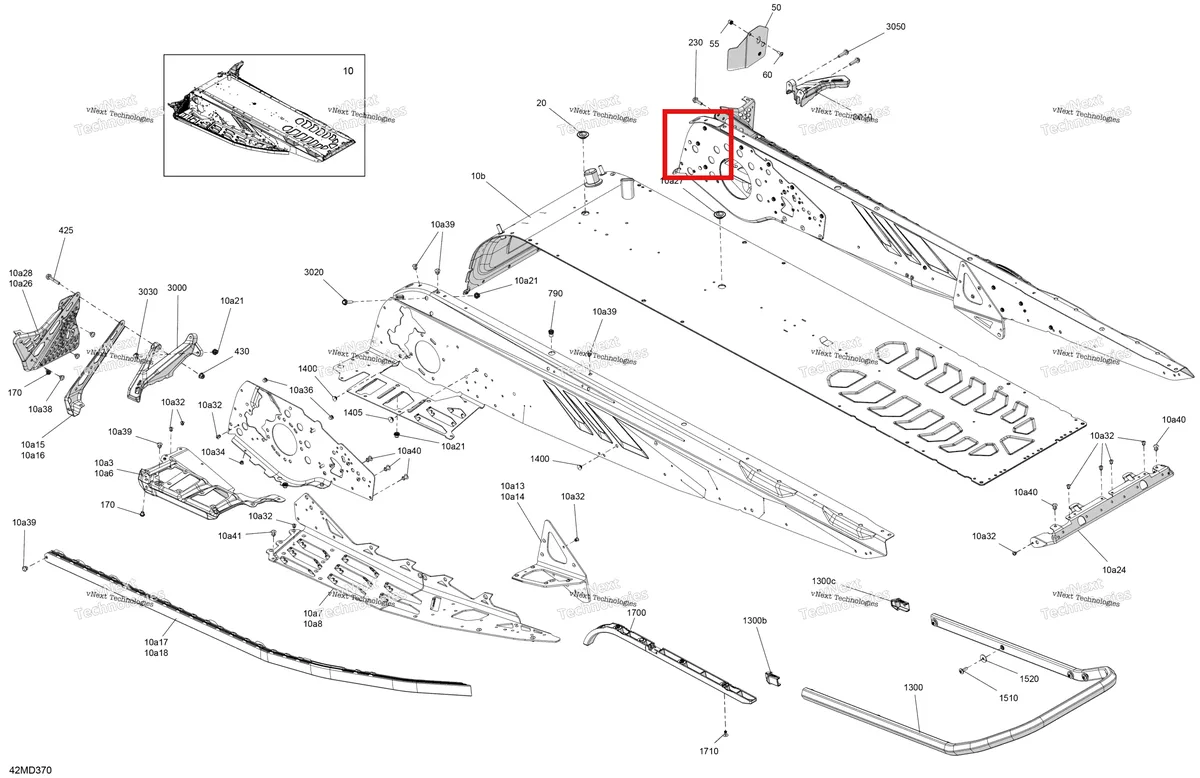 Деталь 415130698 на схеме узла 2024 Ski-Doo RENEGADE 900 ACE Turbo R - X-RS - DARA - Deep Black - 137X15X1.25RS Track Frame - System - Rear Section
