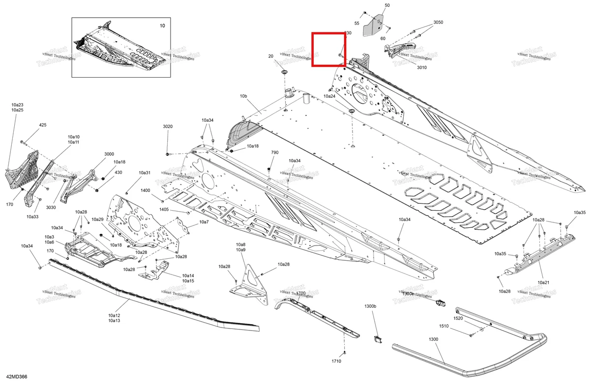Деталь 415130702 на схеме узла 2024 Ski-Doo RENEGADE 900 ACE - Adrenaline - MBRA - Neo Yellow - 137X15X1.25RS Track Frame - System - Rear Section