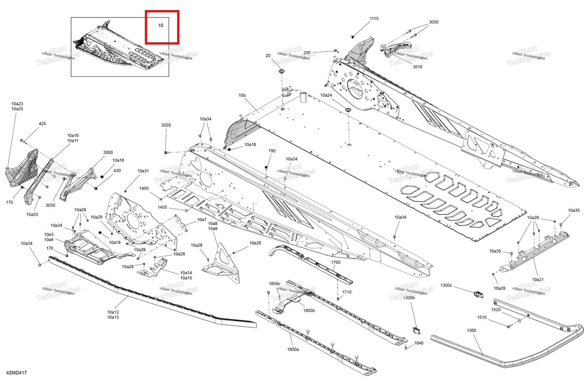 Деталь 415130704 на схеме узла 2024 Ski-Doo RENEGADE 600R E-TEC - Adrenaline with Enduro Package - USRA - Neo Yellow - 137X15X1.25IR Track Frame - System - Rear Section