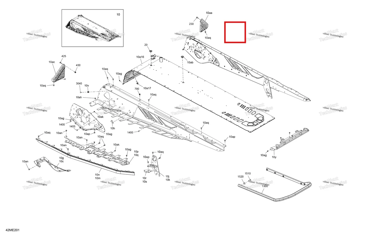 Деталь 415130815 на схеме узла 2025 Ski-Doo SUMMIT - 600R E -TEC - Adrenaline - CDSA - Catalyst Gray - 146X16X2.5PF Track Frame - System - Rear Section