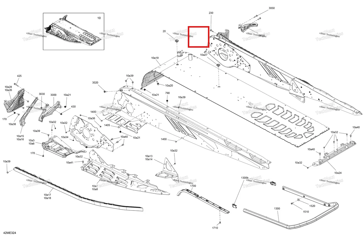 Деталь 415130837 на схеме узла 2025 Ski-Doo MXZ - 600R E -TEC - X-RS - MZSG - Neo Yellow - 129X15X1.25RS Track Frame - System - Rear Section
