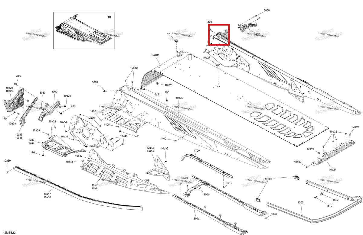 Деталь 415130840 на схеме узла 2025 Ski-Doo MXZ - 600R E -TEC - X-RS - MZSF - Deep Black - 137X15X1.5IR Track Frame - System - Rear Section